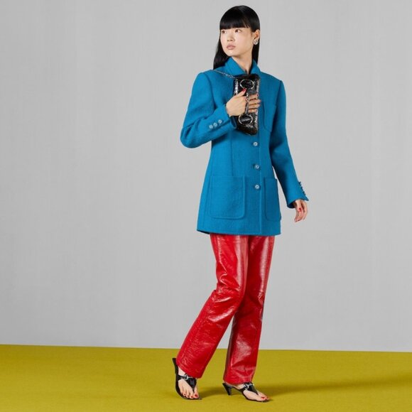 FREE AUTH! - Gucci Blue/Turquoise 2025 Wool GG Button Coat - IT 42 / US 6 - NWOT - Picture 2 of 11